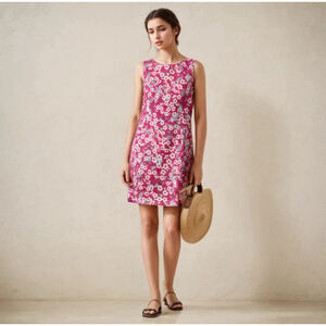 100% European Linen Print Temperament Sleeveless Dress Pink Size MP NWT